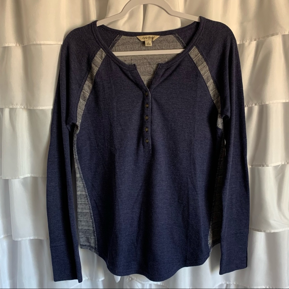 LUCKY BRAND PRINTED LONG SLEEVE HENLEY